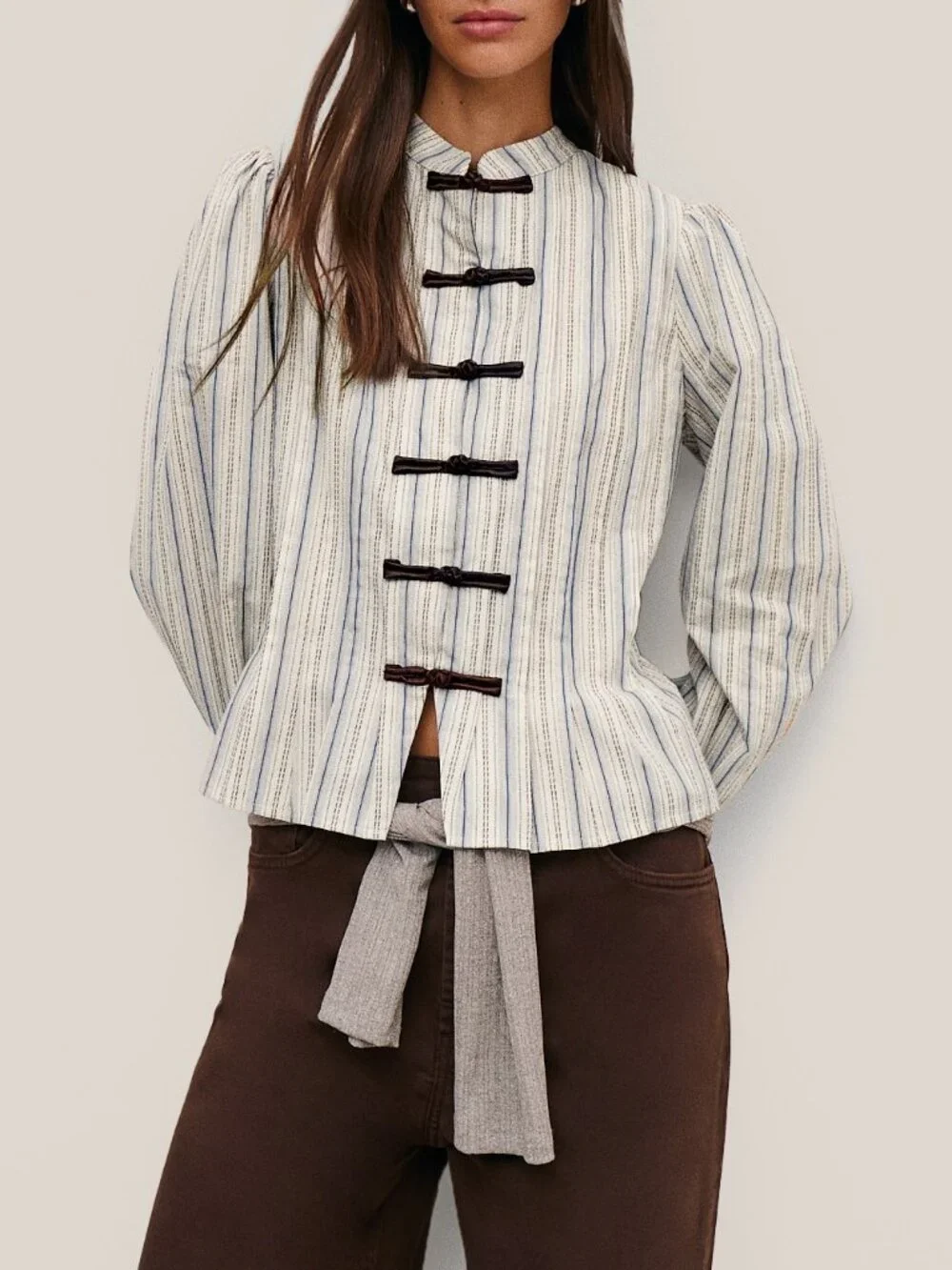 Baby Blue Casual Women's Striped Tailored Jacket